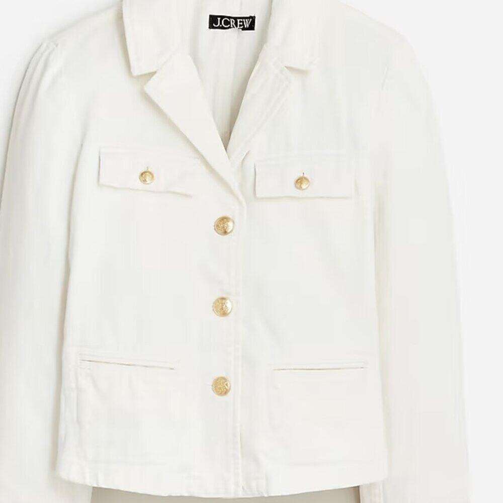 J.Crew Wm's Denim Blazer-Jacket in White with Gold Buttons SZ Wm’s 24 $158 #0589